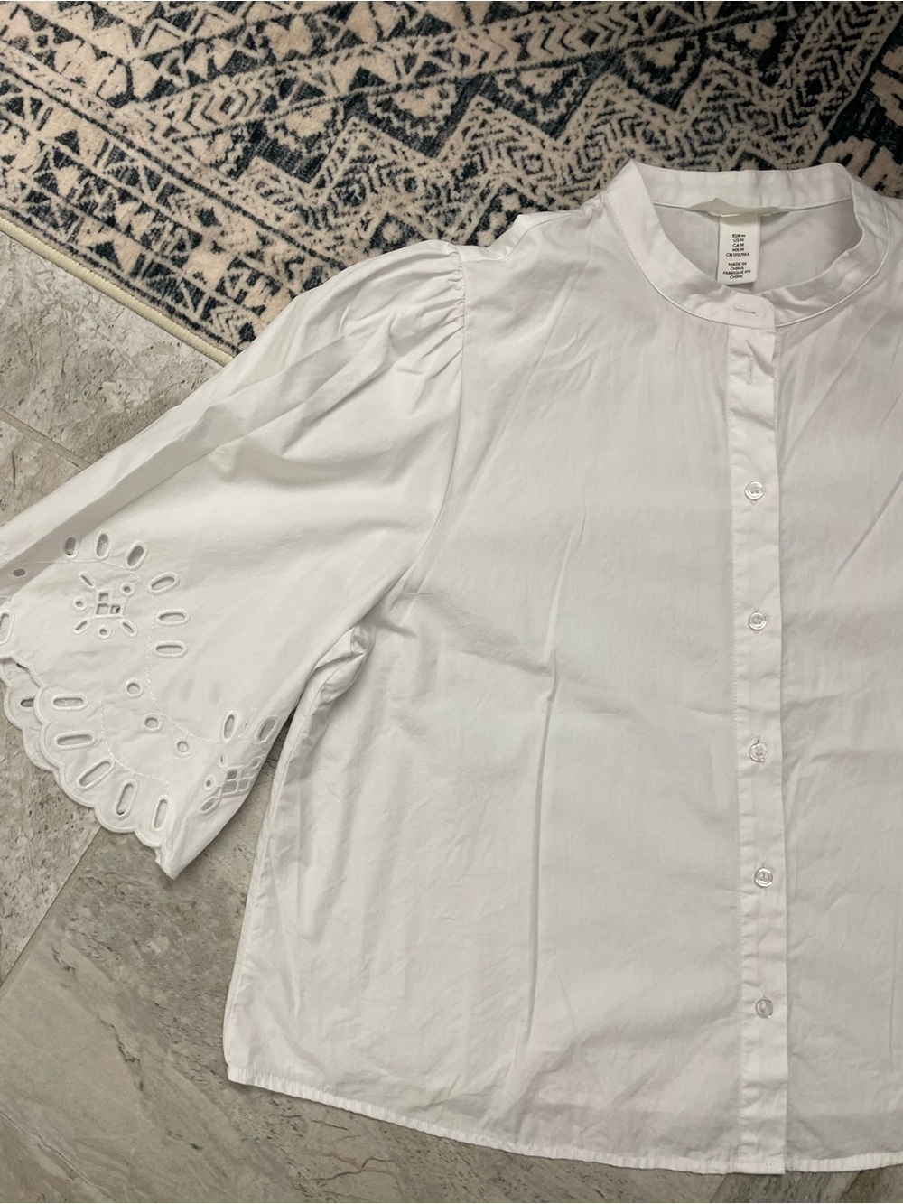 White Eyelet Sleeve belle sleeve eyelet Button-Down Blouse